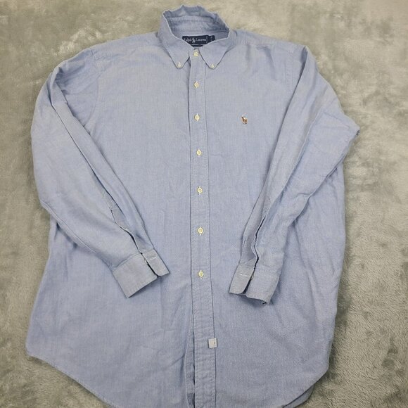Ralph Lauren Mens 17 / 35 Blue Button Down Shirt Long Sleeves Full‎ Color Pony - Picture 1 of 7